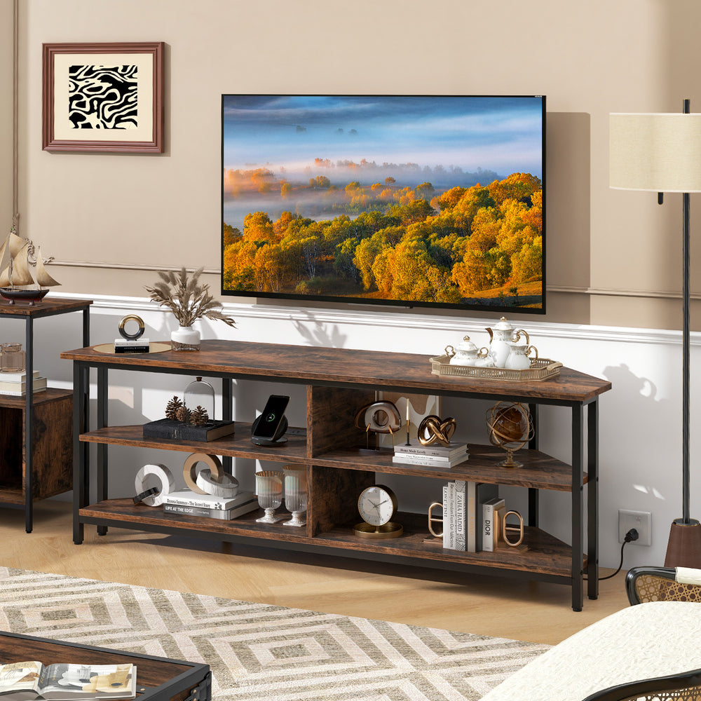 3-tier corner TV stand for TVs up to 65 inches with charging station