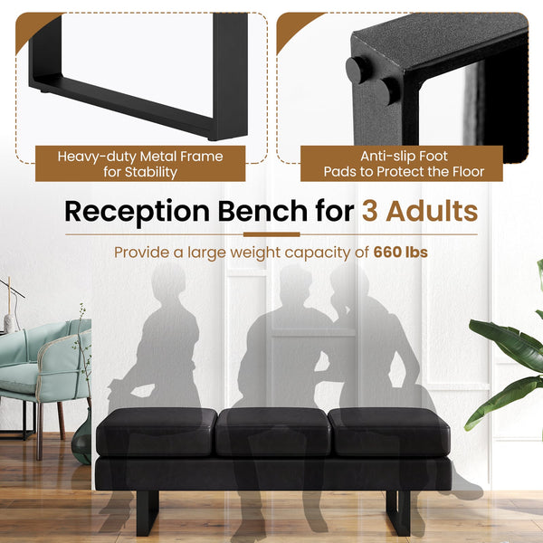 Waiting room bench with metal legs - Black