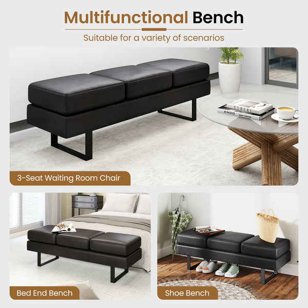Waiting room bench with metal legs - Black