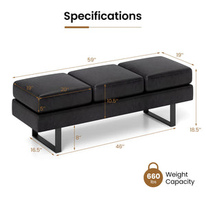 Waiting room bench with metal legs - Black