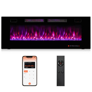 Cheminée électrique ultra-mince de 42 pouces avec cristaux décoratifs et contrôle intelligent par application - 42 pouces