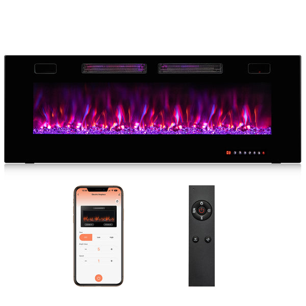 Cheminée électrique ultra-mince de 42 pouces avec cristaux décoratifs et contrôle intelligent par application - 42 pouces