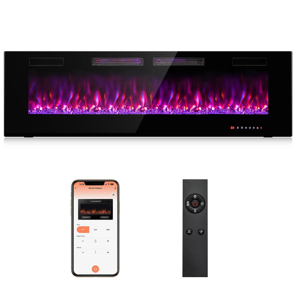 Cheminée électrique ultra-mince de 42 pouces avec cristaux décoratifs et contrôle intelligent par application - 42 pouces