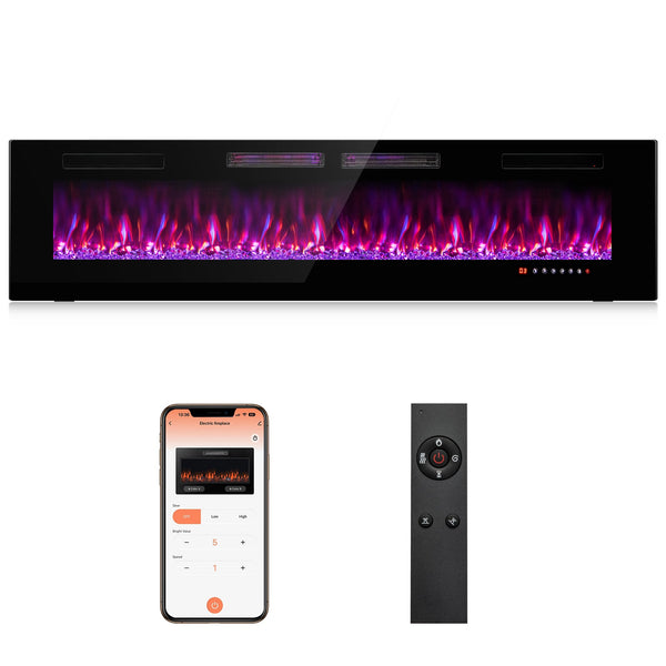 Cheminée électrique ultra-mince de 42 pouces avec cristaux décoratifs et contrôle intelligent par application - 42 pouces