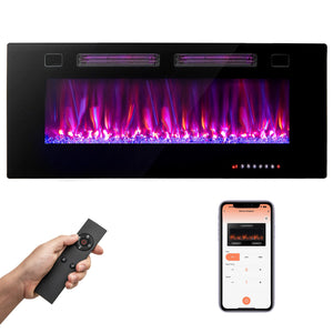 Cheminée électrique ultra-mince de 42 pouces avec cristaux décoratifs et contrôle intelligent par application - 42 pouces