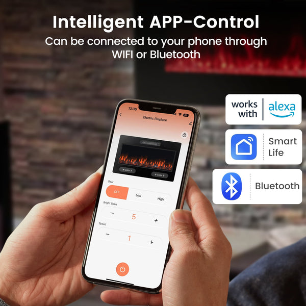 Cheminée électrique ultra-mince de 42 pouces avec cristaux décoratifs et contrôle intelligent par application - 42 pouces