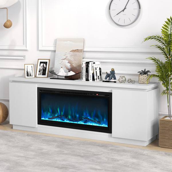 TV stand with chimney for TVs up to 80 inches with 3 adjustable shelves - White