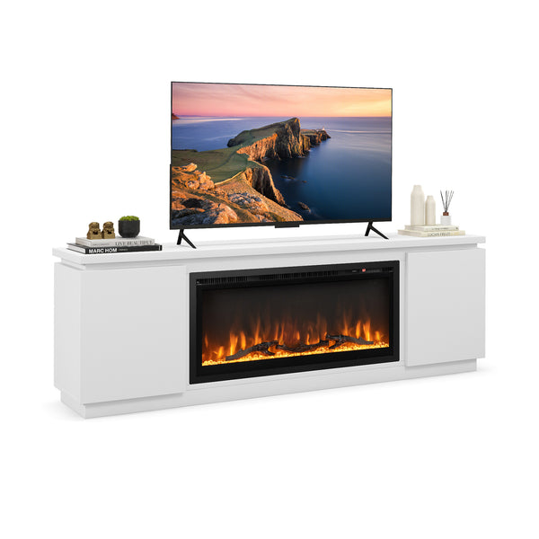 TV stand with chimney for TVs up to 80 inches with 3 adjustable shelves - White