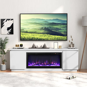 TV stand with chimney for TVs up to 80 inches with 3 adjustable shelves - White