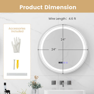 Miroir de salle de bain rond antibuée à LED avec lumières LED 3 couleurs-S