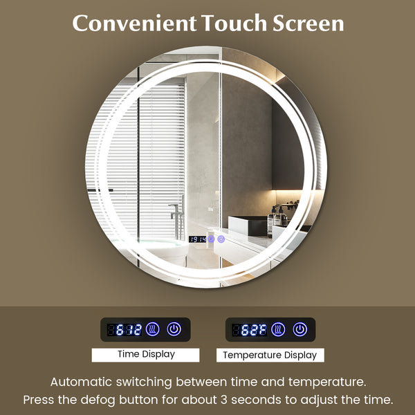 Miroir de salle de bain rond antibuée à LED avec lumières LED 3 couleurs-S