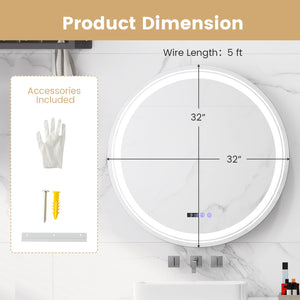 Miroir de salle de bain rond antibuée à LED avec lumières LED 3 couleurs-S