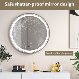 Miroir de salle de bain rond antibuée à LED avec lumières LED 3 couleurs-S
