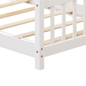 Twin wooden cabin bed with roof - White