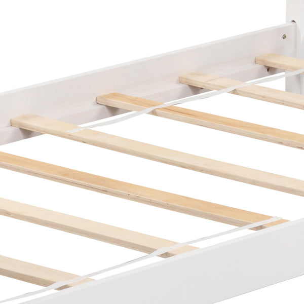 Twin wooden cabin bed with roof - White