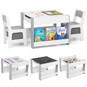 4-in-1 Activity Table and Chairs Set for Children and Toddlers with Reversible Tabletop - Grey