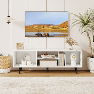 47.5-inch TV stand for 55-inch TV with compartments and metal legs - White