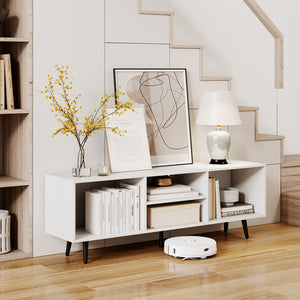 47.5-inch TV stand for 55-inch TV with compartments and metal legs - White