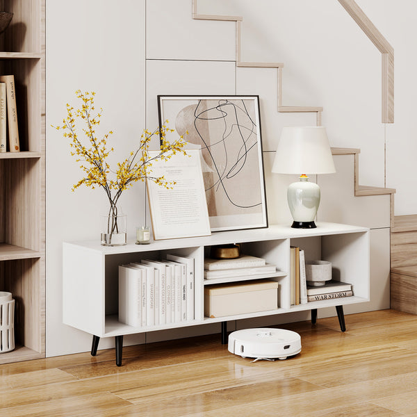47.5-inch TV stand for 55-inch TV with compartments and metal legs - White
