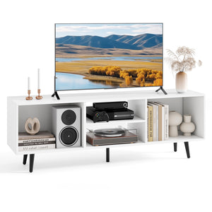 47.5-inch TV stand for 55-inch TV with compartments and metal legs - White