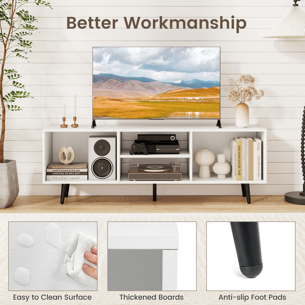 47.5-inch TV stand for 55-inch TV with compartments and metal legs - White