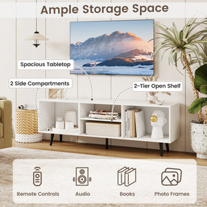 47.5-inch TV stand for 55-inch TV with compartments and metal legs - White