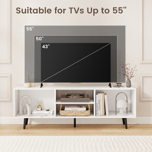 47.5-inch TV stand for 55-inch TV with compartments and metal legs - White
