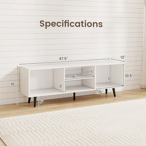 47.5-inch TV stand for 55-inch TV with compartments and metal legs - White