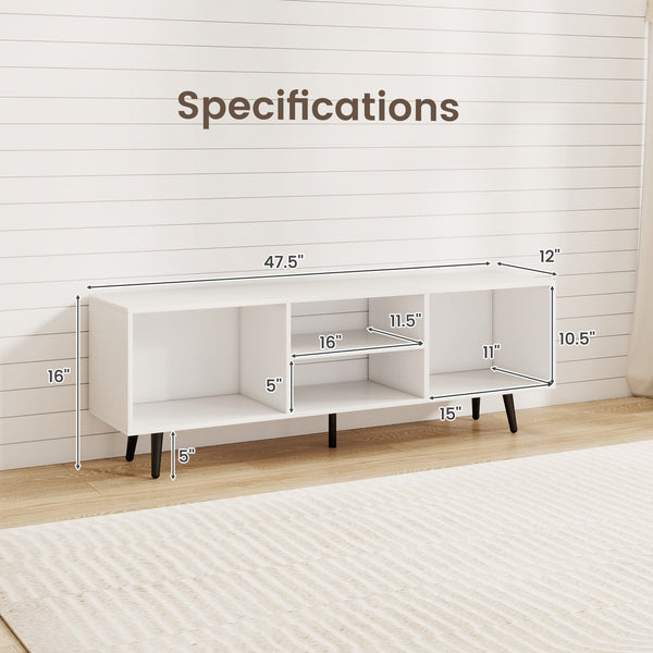 47.5-inch TV stand for 55-inch TV with compartments and metal legs - White