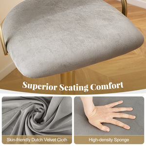 Set of 2 swivel bar stools in Dutch velvet, adjustable height, grey