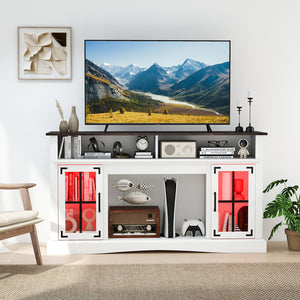 TV stand with LED lights and remote control - White