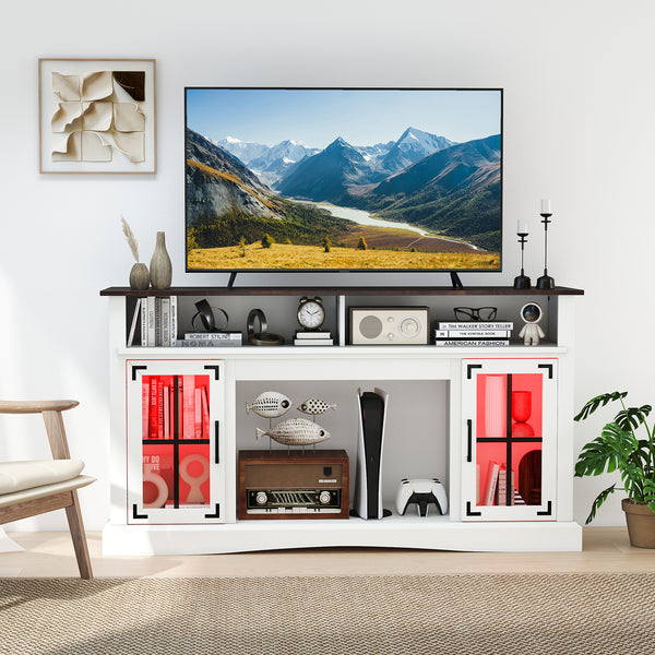 TV stand with LED lights and remote control - White