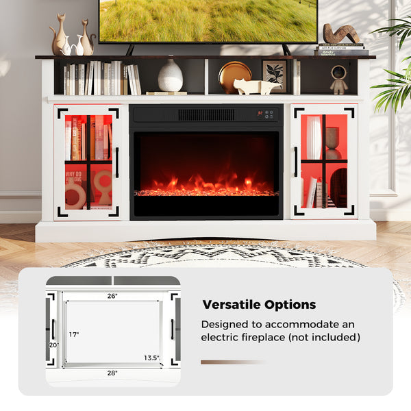 TV stand with LED lights and remote control - White