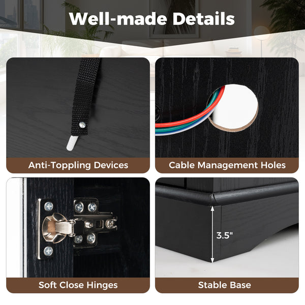 TV stand with LED lights and remote control - Black