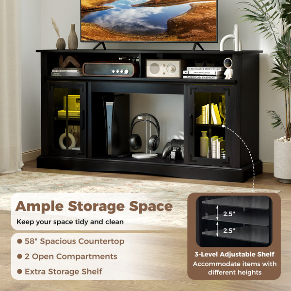 TV stand with LED lights and remote control - Black