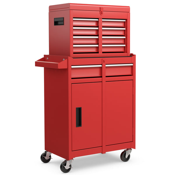 2-in-1 Tool Chest and Cabinet with 5 Sliding Drawers - Red