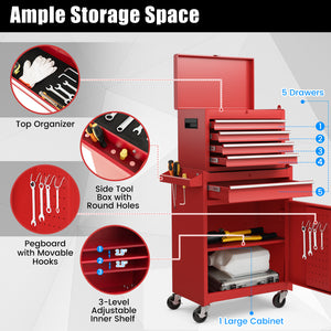 2-in-1 Tool Chest and Cabinet with 5 Sliding Drawers - Red