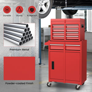 2-in-1 Tool Chest and Cabinet with 5 Sliding Drawers - Red