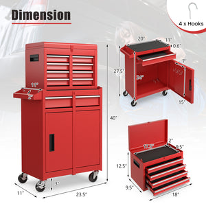 2-in-1 Tool Chest and Cabinet with 5 Sliding Drawers - Red