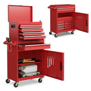 2-in-1 Tool Chest and Cabinet with 5 Sliding Drawers - Red