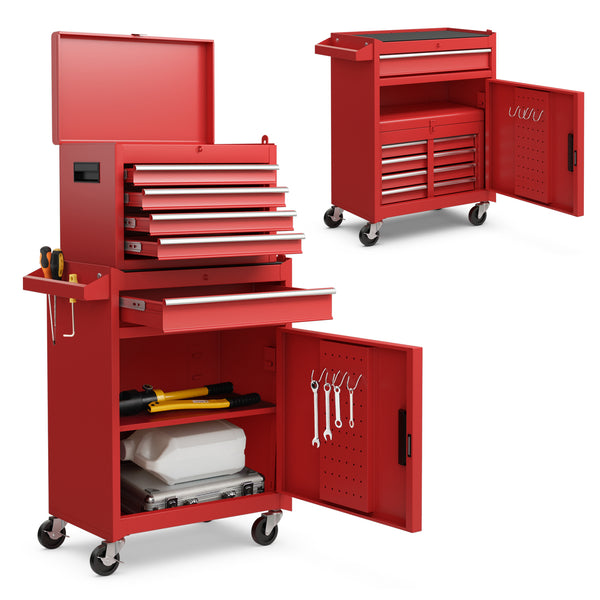 2-in-1 Tool Chest and Cabinet with 5 Sliding Drawers - Red