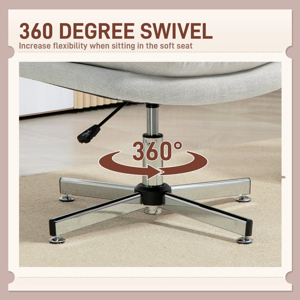 Office chair without armrests, with a wide, padded seat and adjustable height, cream white