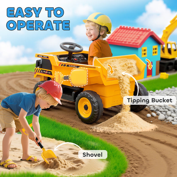 12V Dump Truck with Electric Tipper and Remote Control, Yellow