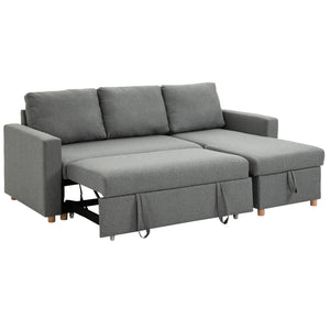 Convertible sectional sofa with pull-out bed, reversible chaise, and storage – Light gray