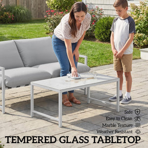 2-Piece Patio Furniture Set with Thick Cushions and Coffee Table, Light Gray