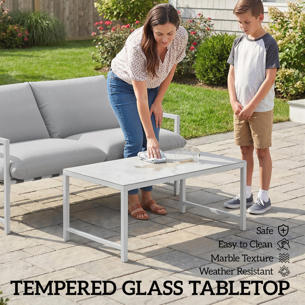 2-Piece Patio Furniture Set with Thick Cushions and Coffee Table, Light Gray