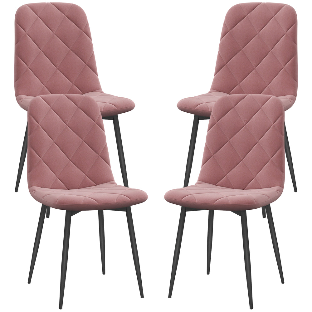 Set of 4 upholstered dining chairs with steel legs, pink