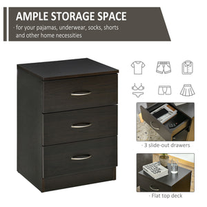 Bedside table with 3 drawers, dark brown