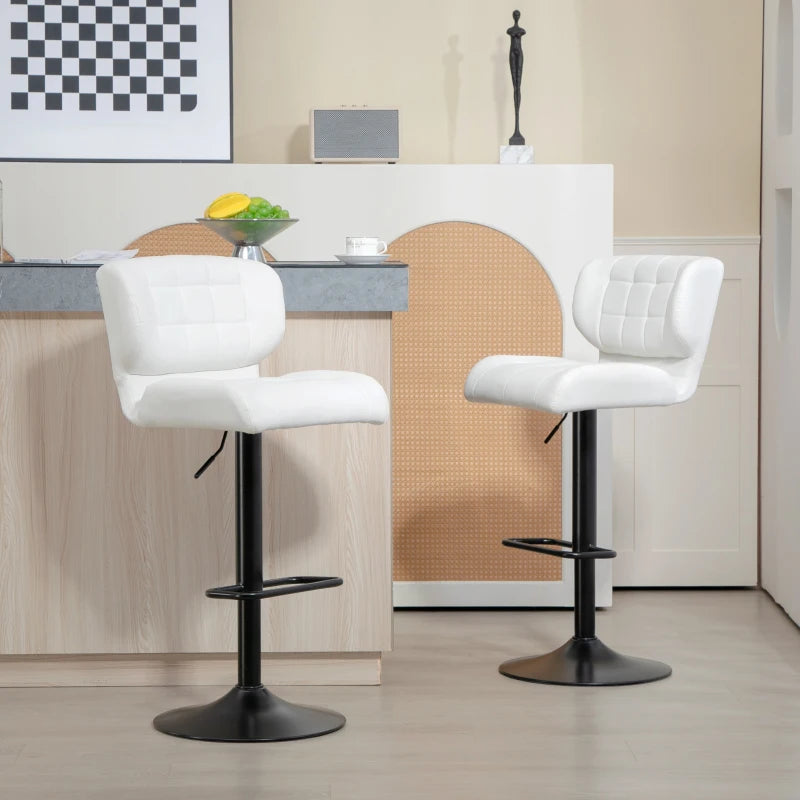 Set of 2 swivel bar stools in faux leather, white