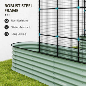 Galvanized raised planters with arched trellis